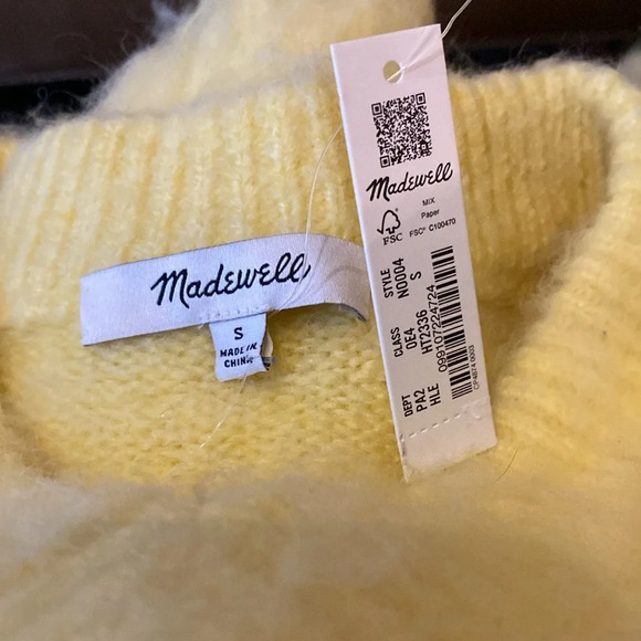 Madewell Brushed V-Neck Sweater Size S Heather Lemon Pullover Alpaca Wool - Picture 9 of 10